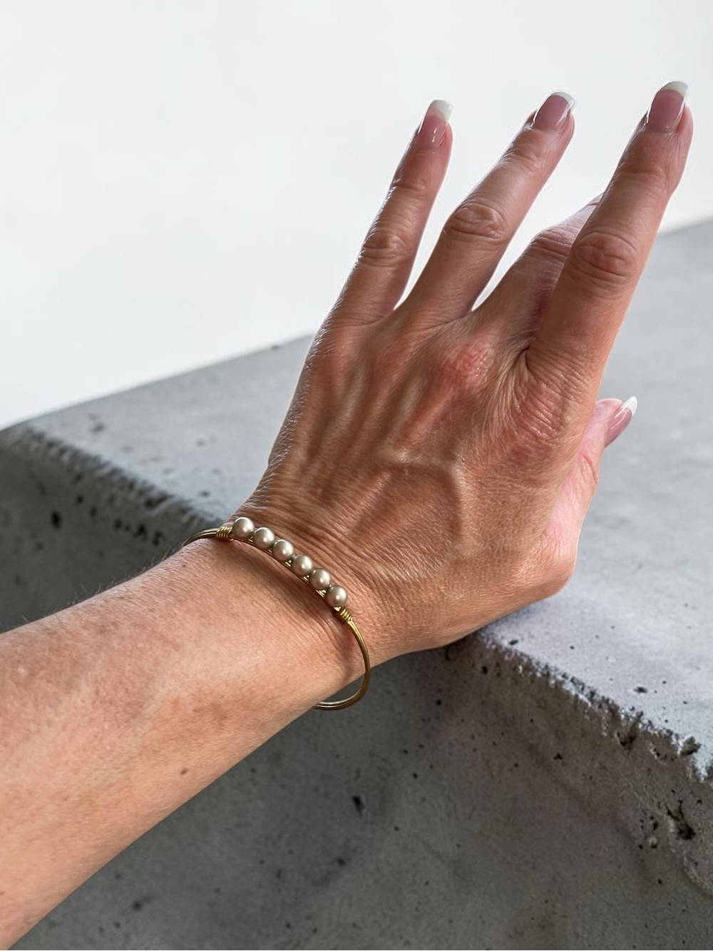 Luca + Danni Faux Pearl Gold Tone Bangle Bracelet Made in USA